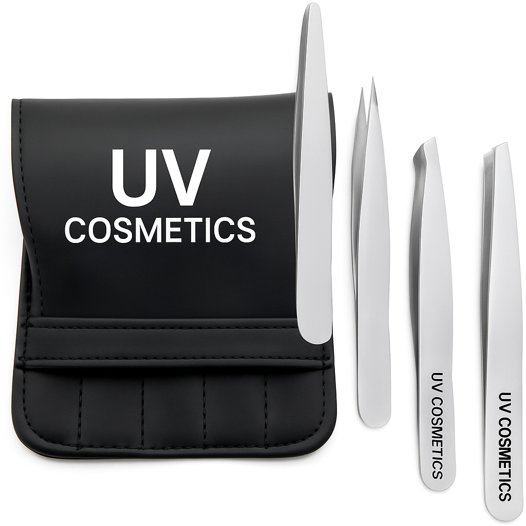 UV COSMETICS – Luxury Precision Tweezer Set (4-Piece with Case)