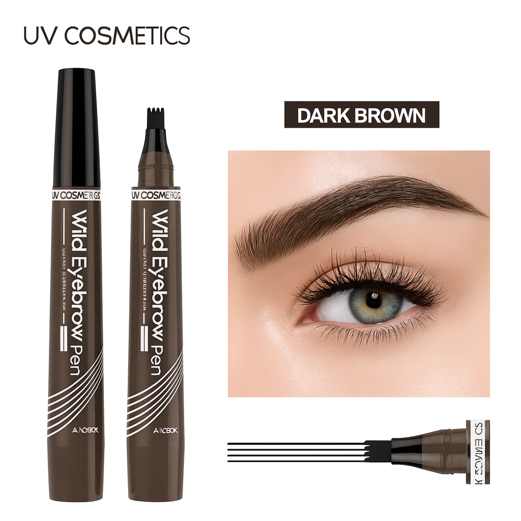 UV Cosmetics Waterproof Eyebrow Pen – 4 Split Tip, Long-Lasting Black