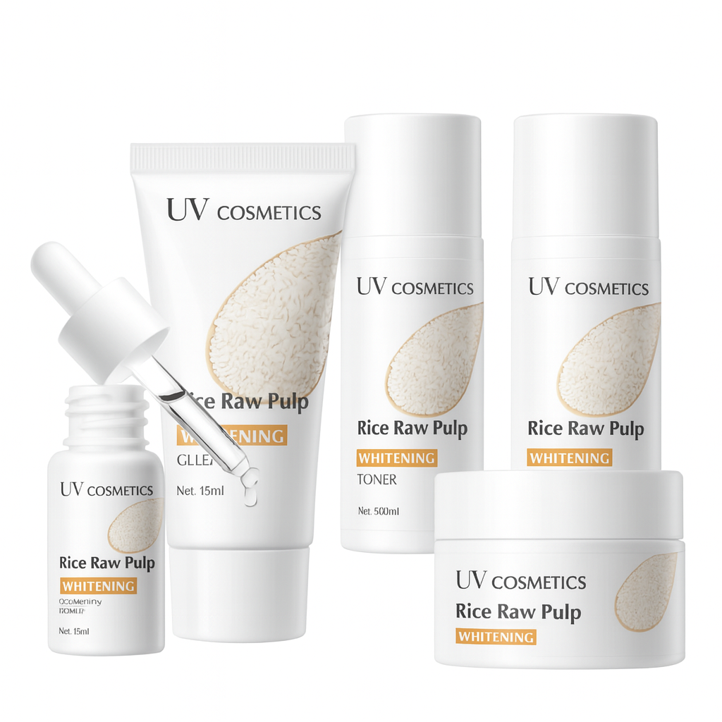 UV Cosmetics Rice Raw Pulp Whitening Skincare Set – 5 Piece Collection