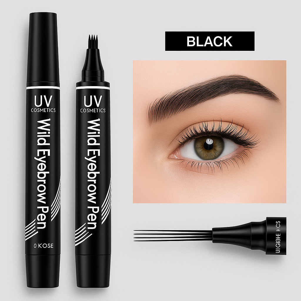 UV Cosmetics Waterproof Eyebrow Pen – 4 Split Tip, Long-Lasting Black