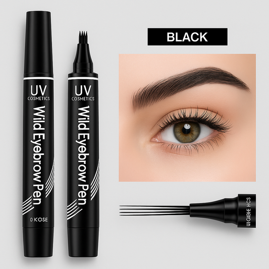 UV Cosmetics Waterproof Eyebrow Pen – 4 Split Tip, Long-Lasting Black