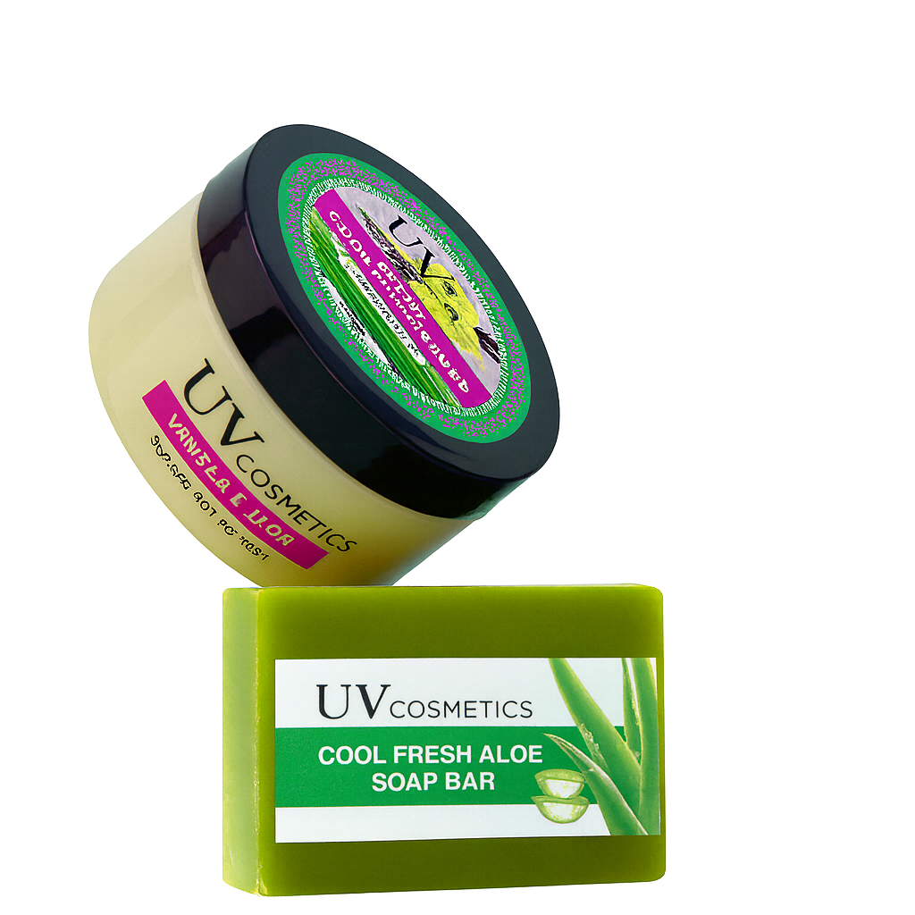 UV Cosmetics – Vanilla & Aloe Pack of 2 (Scrub & Soap)